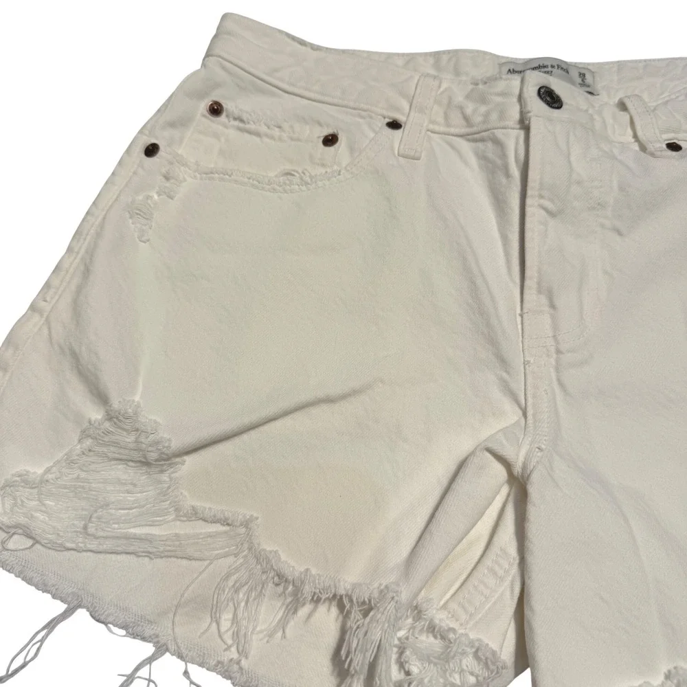 Abercrombie & Fitch Curve Love The Baggy Low Rise White Distressed Shorts 28 6
